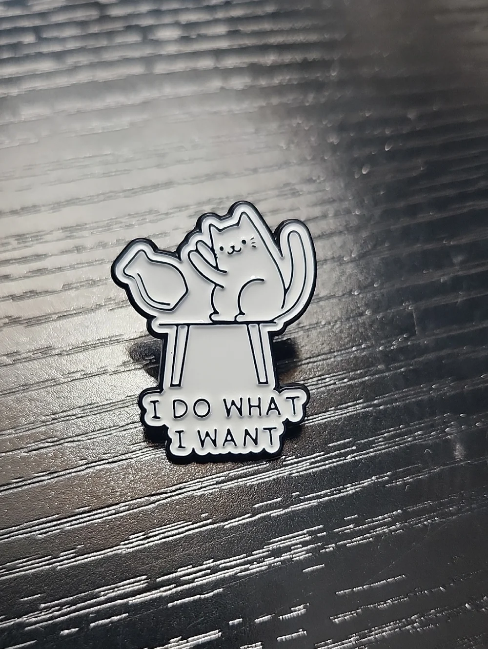 White Cat 'I Do What I Want' Enamel Brooch Pin